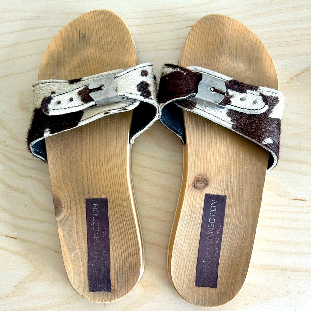 Vintage French Connection cow print slides